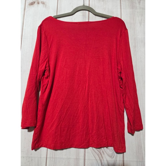 Laura‎ Ashley Red Embellished Scoop Neck 3/4 Sleeve Top Women's XL - Picture 2 of 7